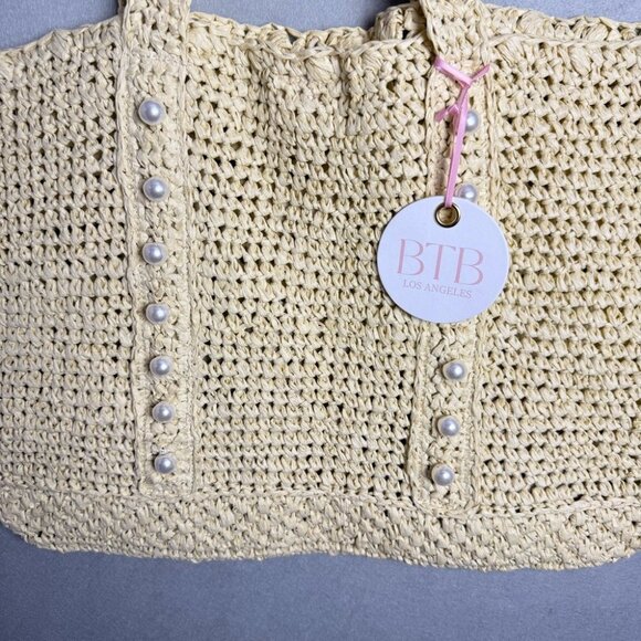 BTB Los Angeles Lisbeth Raffia Tote Unlined Pearl Detail - Picture 3 of 11